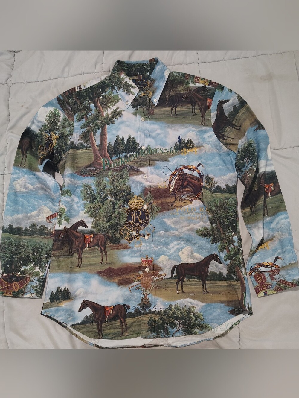 Polo Ralph Lauren Equestrian Oxford Shirt Men M Horse Scenic Print NWT